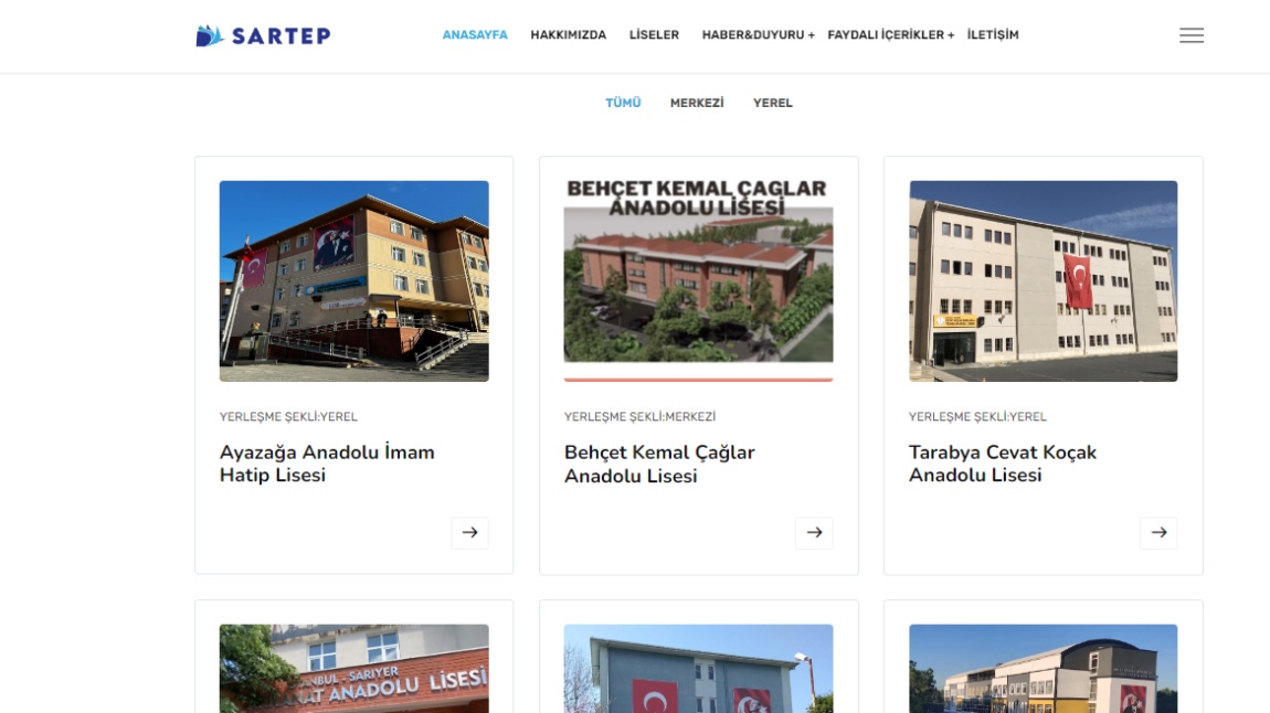 LGS ve YKS Tercih Dönemlerinde Öğrenci ve Velilere Yardımcı Olmak Amacıyla Sarıyer Tercih ve Eğitim Platformu-SARTEP Web Sitesi Oluşturuldu